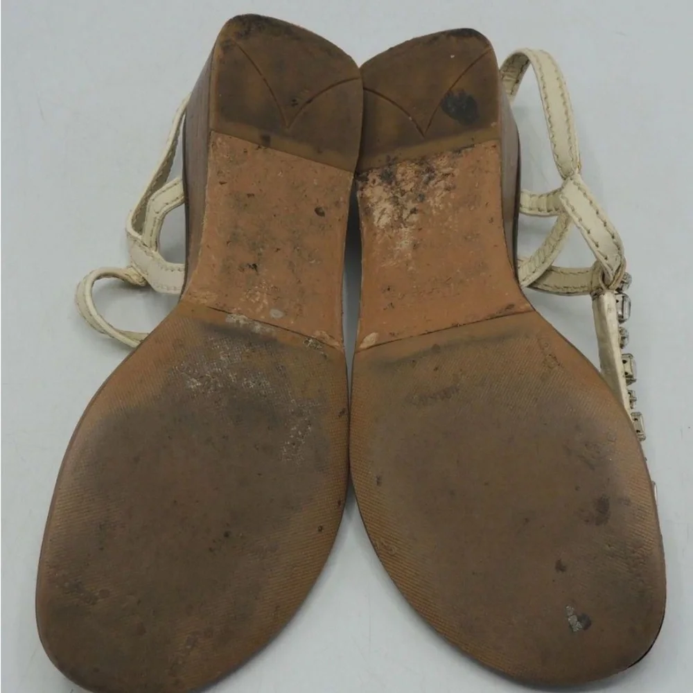 Prada, 37.5 EU (7 US), Tan Cream Sandals with Jewel 💎 Accents - Picture 6 of 12